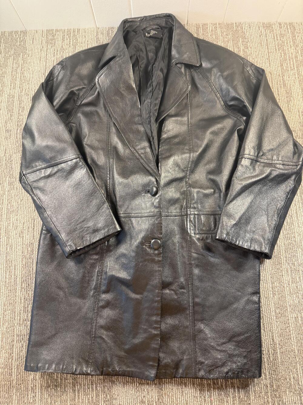 Savannah Leather Jacket Mens Medium Black Car Coat Blazer Lined Snap RN 88842
